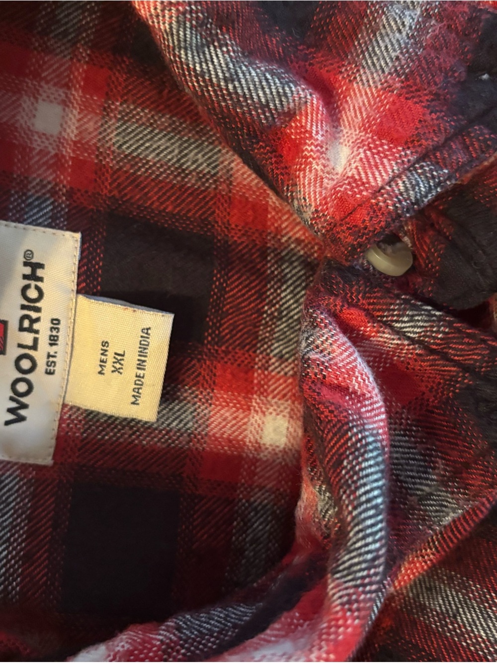 Woolrich Men's Red Black Plaid Button Down Flannel Shirt XXL Grunge Gorpecore - Picture 5 of 8
